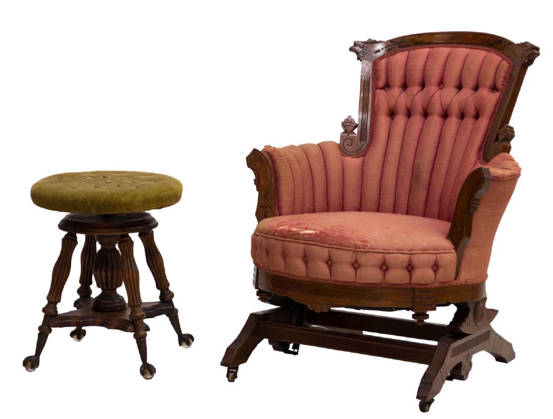 (2) AMERICAN VICTORIAN ROCKING CHAIR & PIANO STOOL (1 of 6)