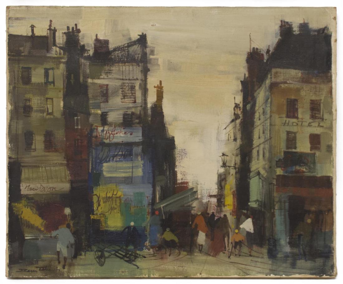 UNFRAMED VINTAGE OIL PAINTING, PARIS STREET SCENE (1 of 5)