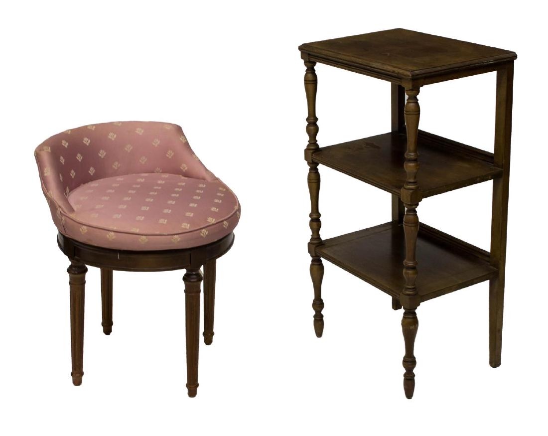 (2) SMALL FURNITURE GROUP TIERED SIDE TABLE, STOOL (1 of 3)