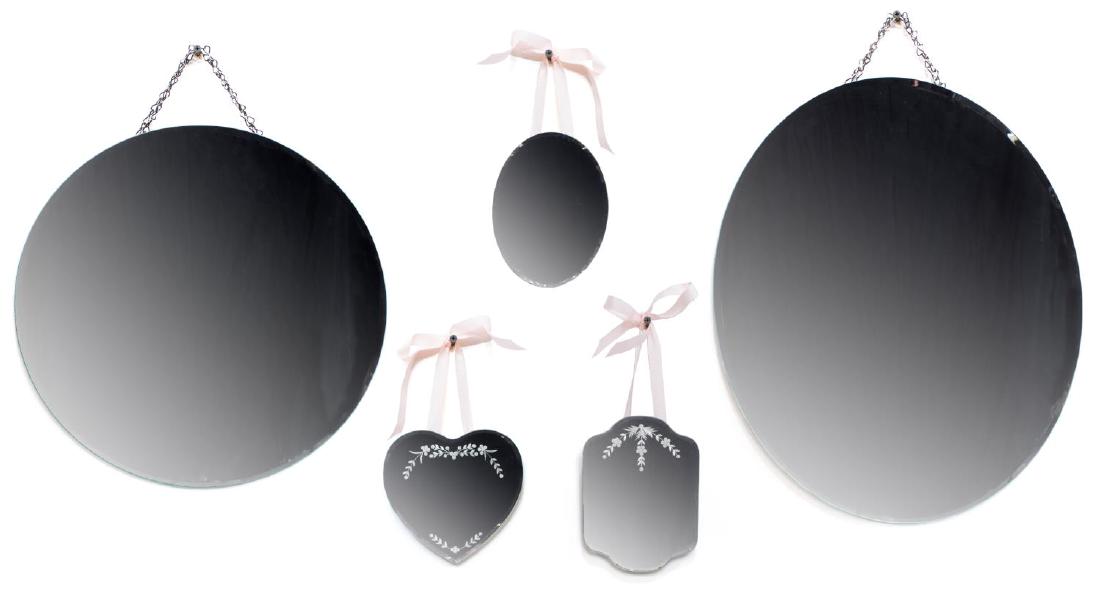 (5) COLLECTION HANGING BEVELED & ETCHED MIRRORS (1 of 6)