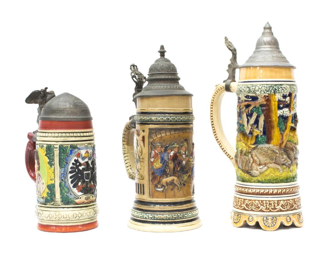 (3) VINTAGE GERMAN LID CERAMIC STEINS, HANDARBEIT (1 of 6)
