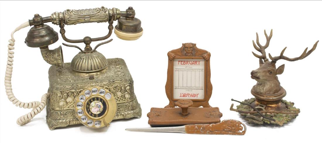 (5) ANTIQUE / VINTAGE STAG INKWELL, ROTARY PHONE (1 of 4)