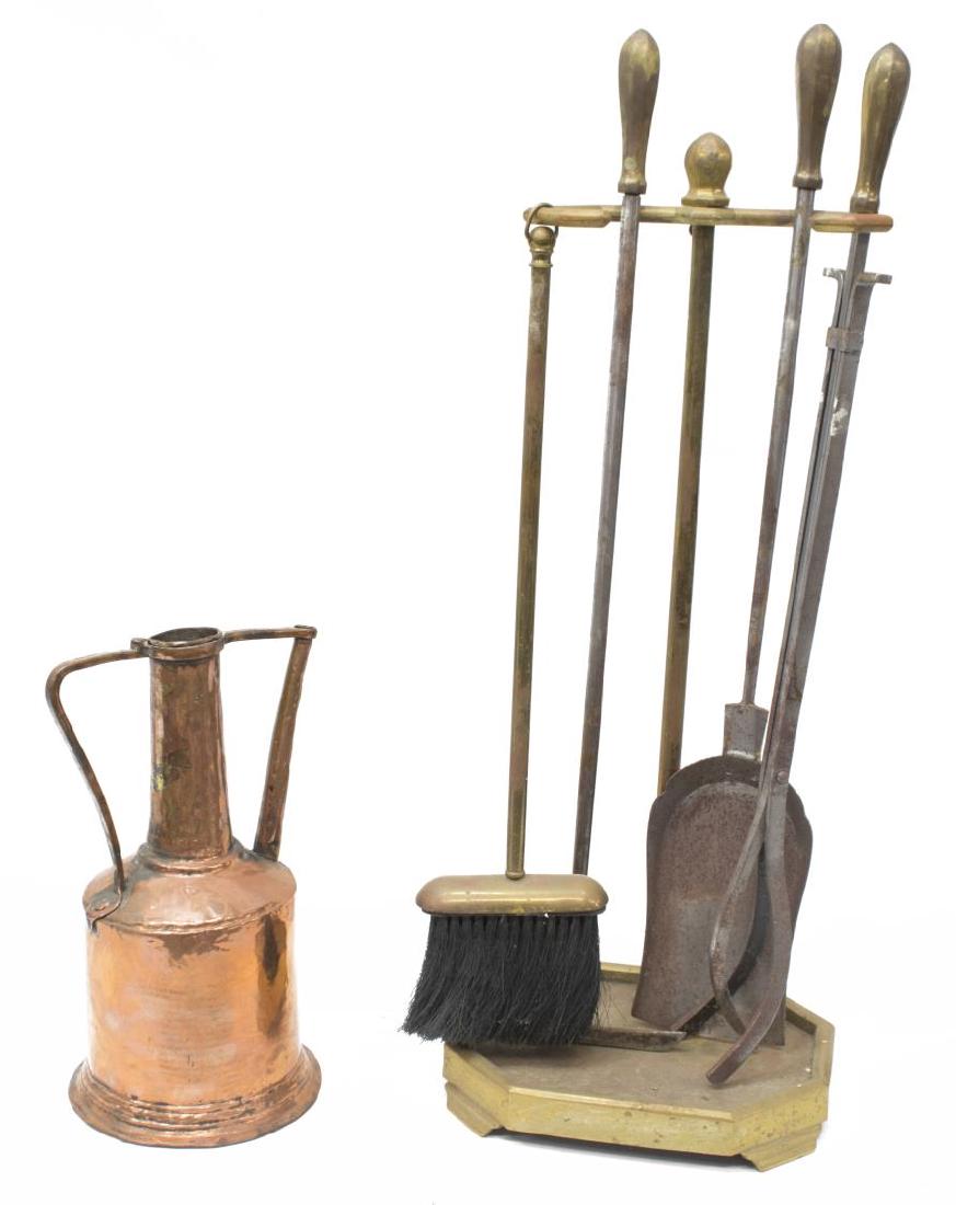 (6) BRASS FIREPLACE STAND SET & COPPER JUG (1 of 4)