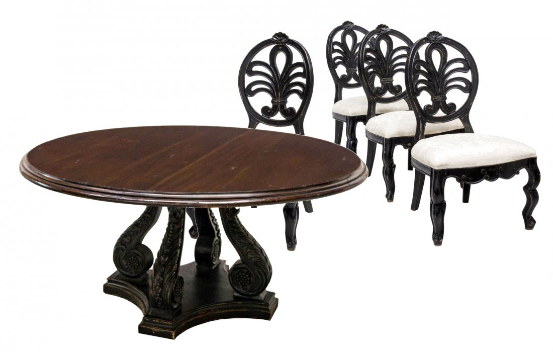 (5) DISTRESSED MAHOGANY "HERITAGE" DINING SUITE (1 of 5)