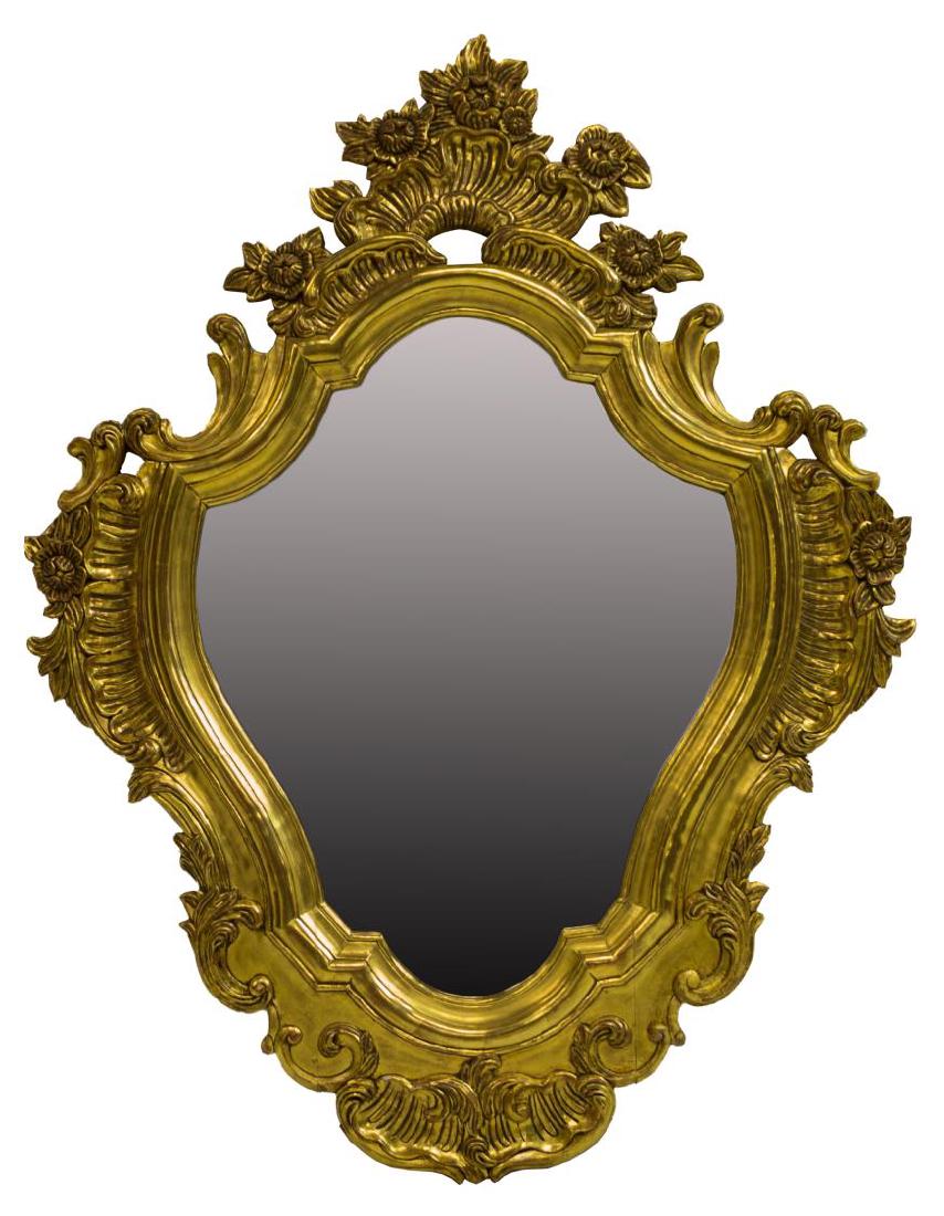 ITALIAN FLORAL SCROLLED GILTWOOD WALL MIRROR (1 of 3)