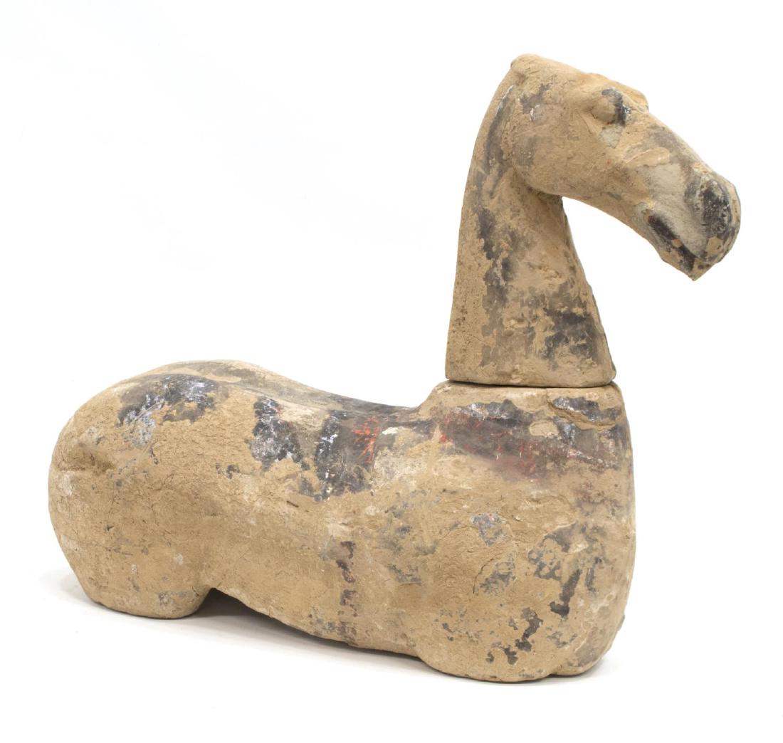 CHINESE EARTHENWARE HORSE SCULPTURE, HAN DYNASTY (1 of 7)