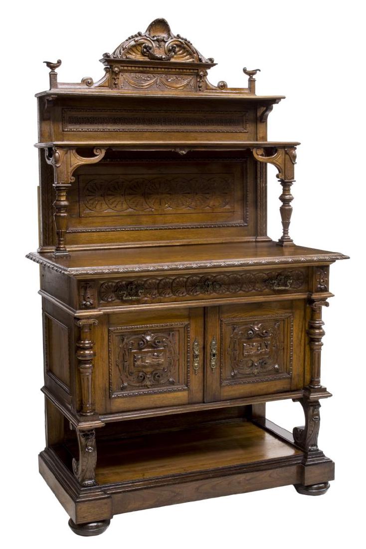 ITALIAN FLORAL & FRUIT CARVED OAK SIDEBOARD SERVER (1 of 4)