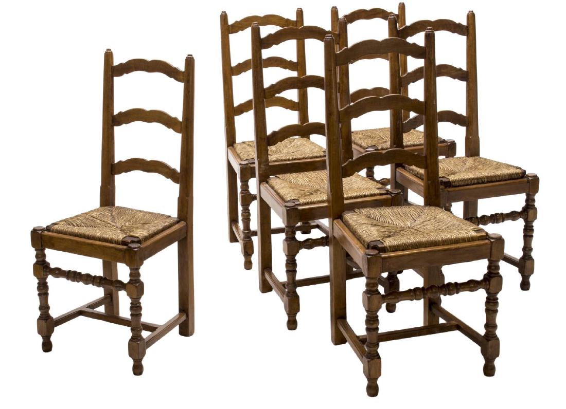 (6) FRENCH CARVED LADDER BACK RUSH SEAT CHAIRS (1 of 2)
