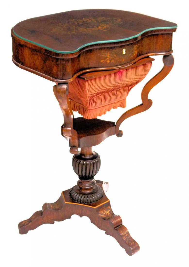 AMERICAN VICTORIAN MAHOGANY INLAID SEWING TABLE (1 of 8)