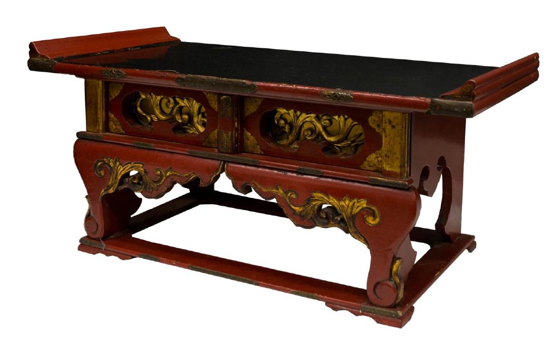 CHINESE LACQUERED & GILT CARVED LOW ALTAR (1 of 3)