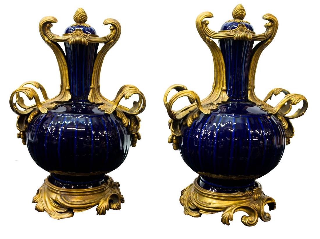 (2) FRENCH BRONZE & PORCELAIN GARNITURE URNS (1 of 3)