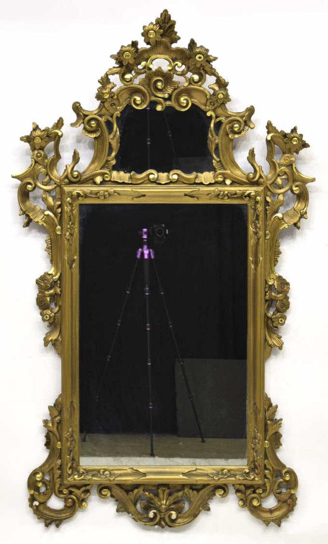 LARGE LOUIS XV STYLE GILTWOOD WALL MIRROR (1 of 3)