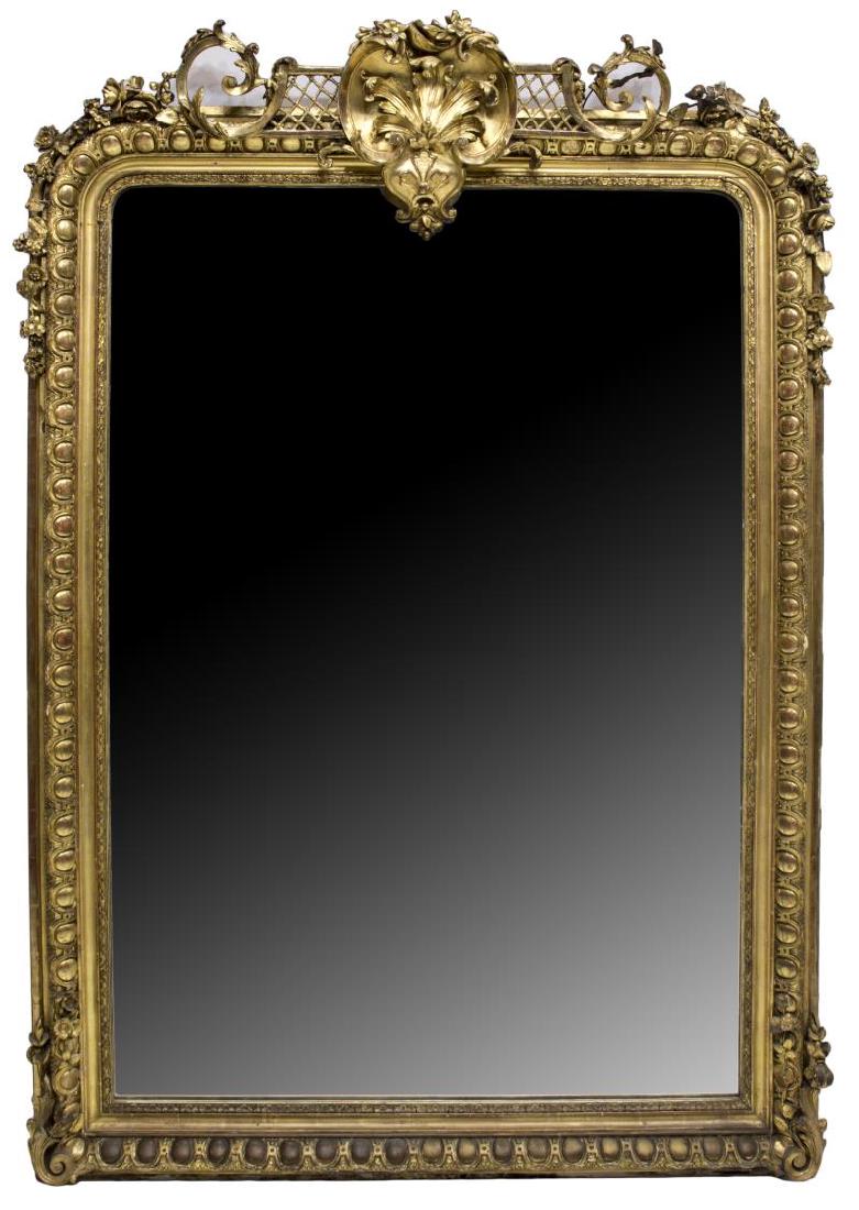 LARGE LOUIS XVI STYLE GILTWOOD WALL MIRROR (1 of 3)