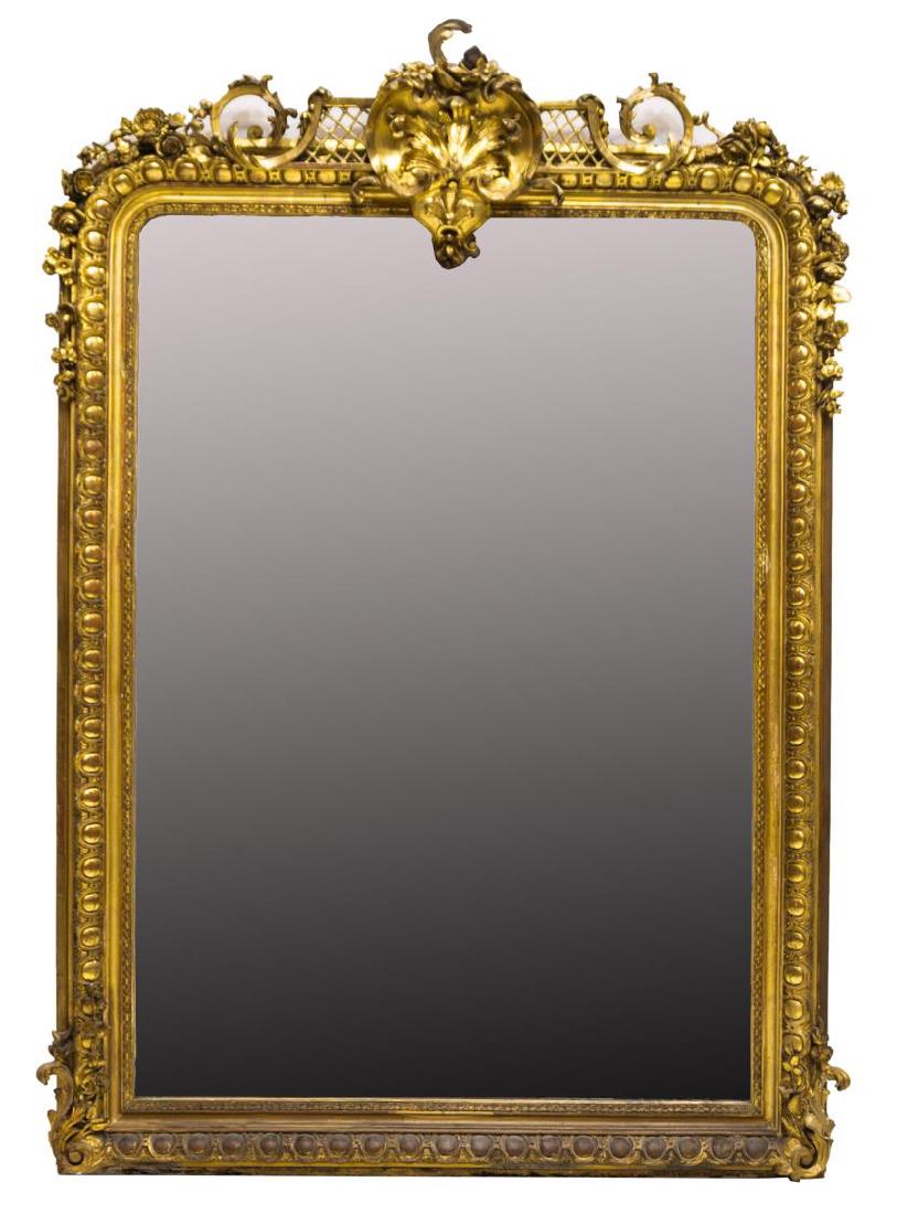 LARGE LOUIS XVI STYLE GILTWOOD WALL MIRROR (1 of 4)