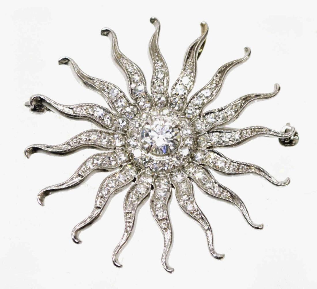 ESTATE 14K & DIAMOND SUNBURST BROOCH 1.95 CTTW (1 of 3)