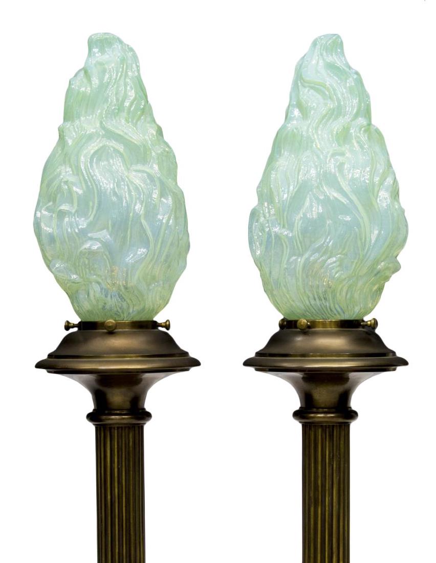(2) OPALESCENT GLASS & BRASS TORCHIERES, 20TH C (1 of 2)