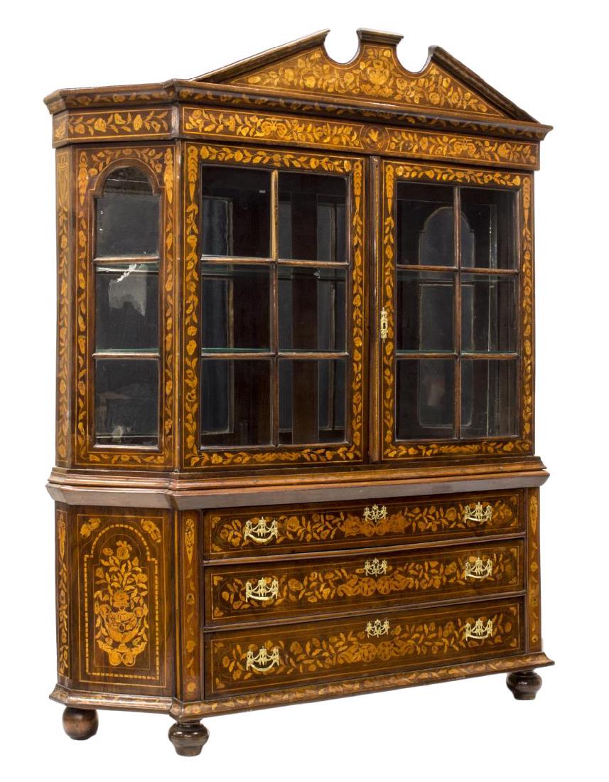 EARLY DUTCH MARQUETRY BREAKFRONT VITRINE, C. 1800 (1 of 4)