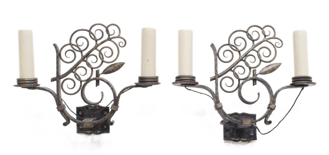(2) ITALIAN IRON 2-LIGHT WALL SCONCES EARLY 20TH C (1 of 3)