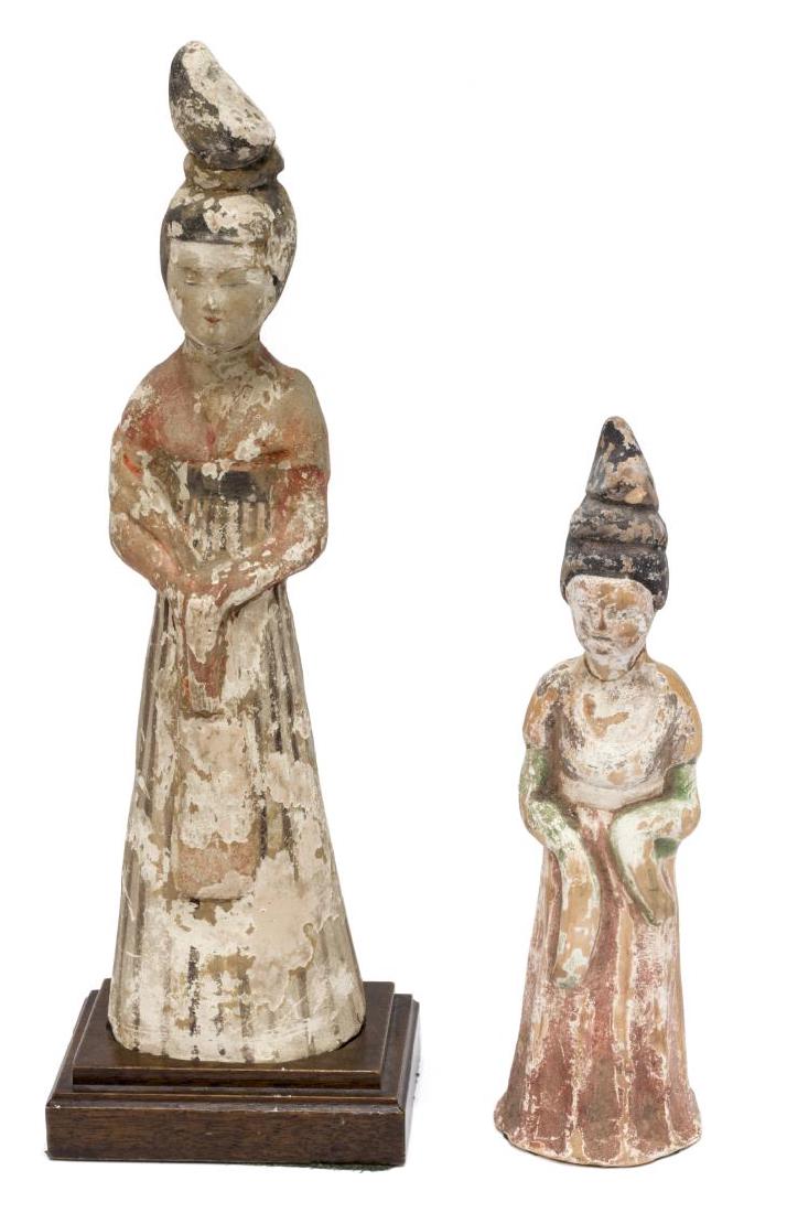 (2) ANTIQUE CHINESE STANDING FEMALE TOMB FIGURES (1 of 5)