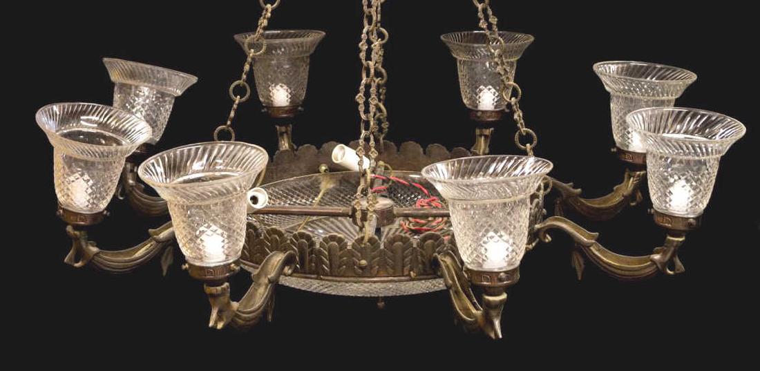 ITALIAN EIGHT ARM CHANDELIER, CUT CRYSTAL SHADES (1 of 3)