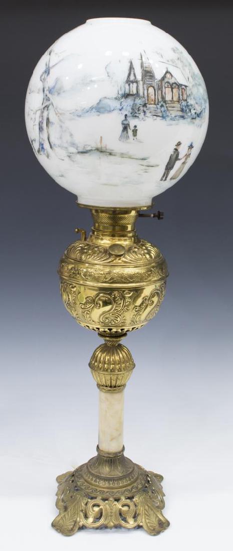 VICTORIAN GILT METAL & MARBLE BANQUET LAMP (1 of 4)