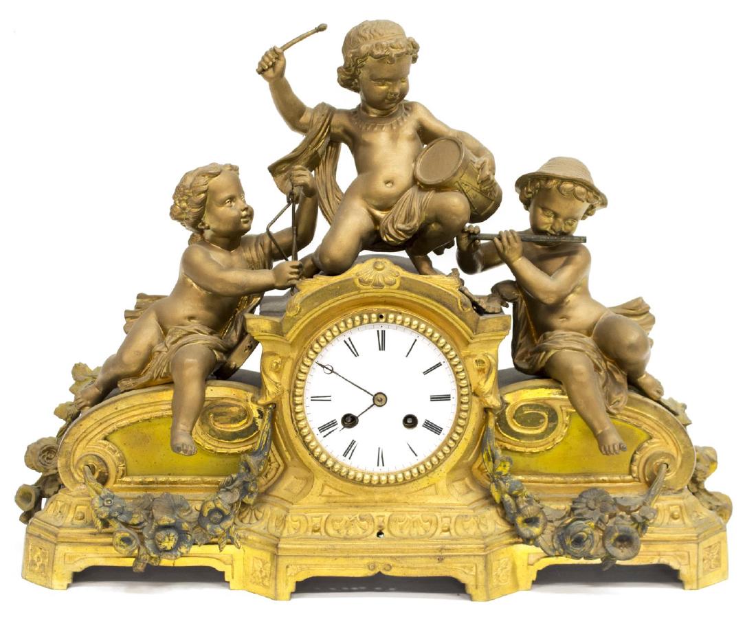 FRENCH JAPY FRERES GILT METAL MUSICAL PUTTI CLOCK (1 of 5)