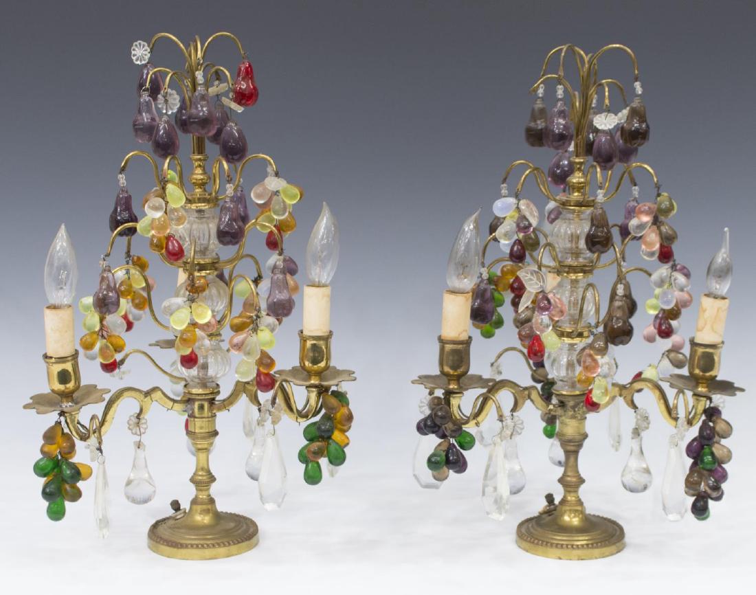 (2) FRENCH COLORED GLASS 3-LIGHT GILT GIRANDOLES (1 of 3)