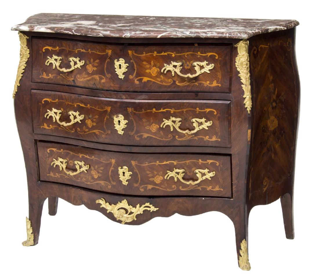 FRENCH MARBLE TOP MARQUETRY BOMBE COMMODE (1 of 2)