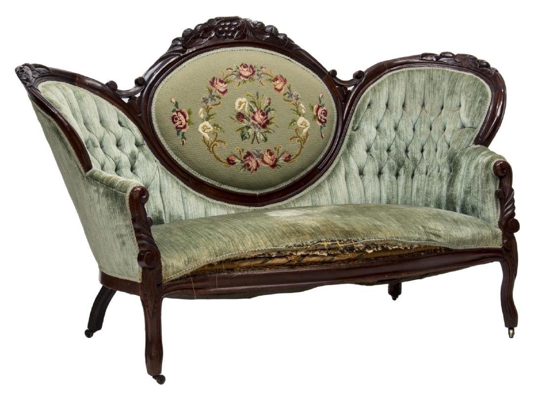 AMERICAN VICTORIAN NEEDLEPOINT PARLOR SOFA 19TH C (1 of 4)