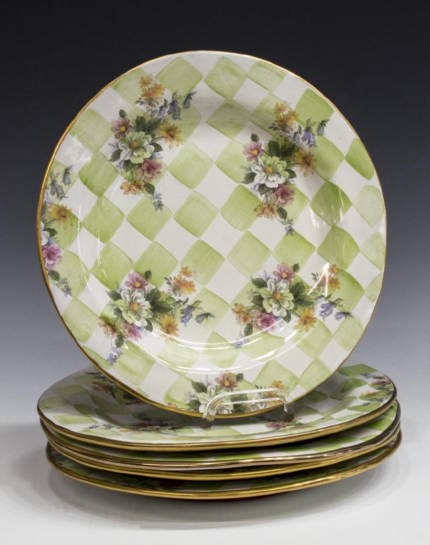 (5) MACKENZIE-CHILDS HONEYMOON SWEET PEA PLATES: (lot of 5) MacKenzie-Childs hand painted ceramic terra cotta tableware, in "Honeymoon" pattern, "Sweet Pea" color, 11.5" diam.; 11.5lbs *Provenance: Barnard's Antiques, Salado, Texas* Start Price: $10