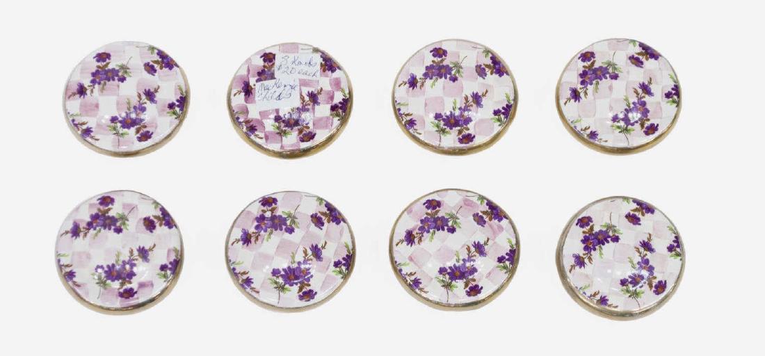 (8) MACKENZIE-CHILDS HONEYMOON ROSE PETAL KNOBS: (lot of 8) MacKenzie-Childs painted terracotta "Honeymoon" drawer pulls or knobs, in "Rose Petal", each marked on the back, some imperfections, 2.5"diam., 2lbs *Provenance: Barnard's Antiques, Salado,