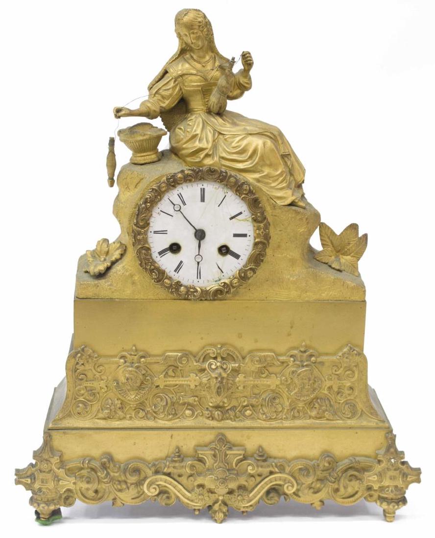 CONTINENTAL GILT METAL SPINNING WOMAN MANTEL CLOCK (1 of 4)