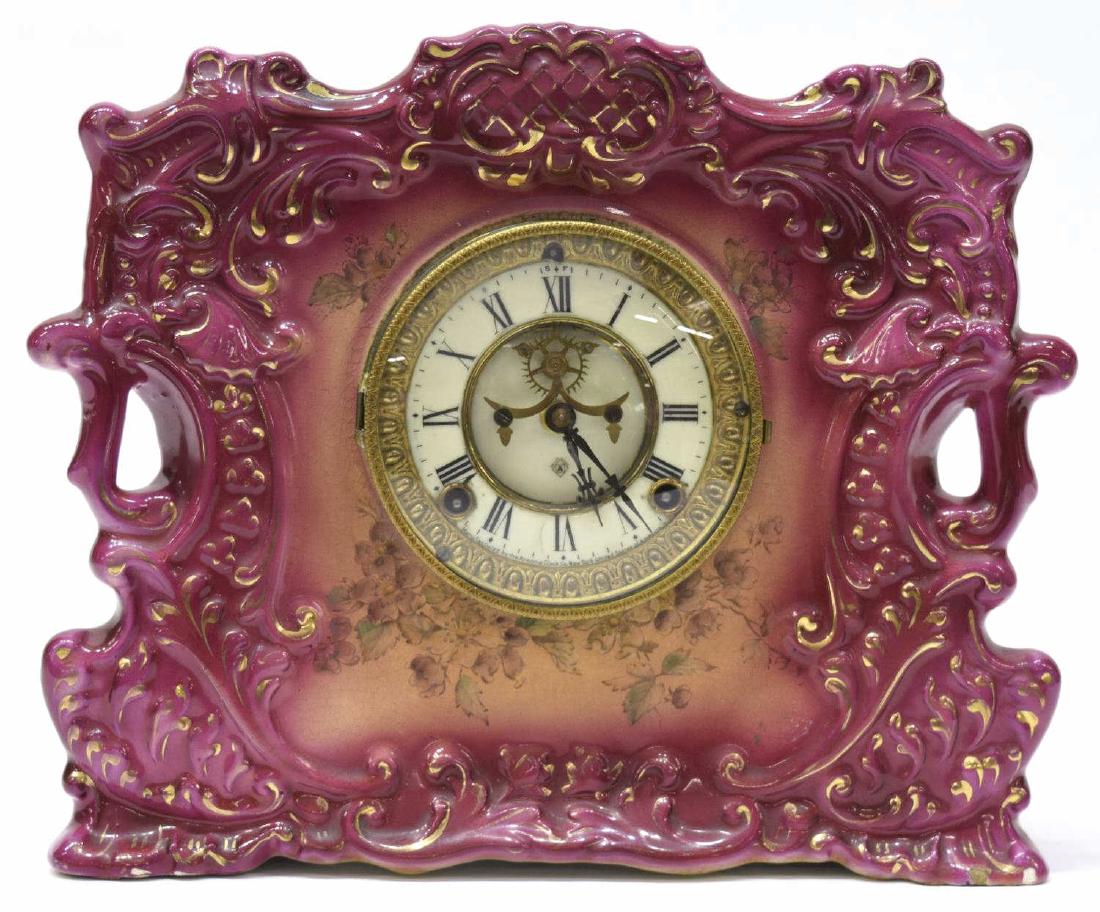 ANSONIA ROYAL BONN PORCELAIN CASE CLOCK, OPERATING (1 of 6)
