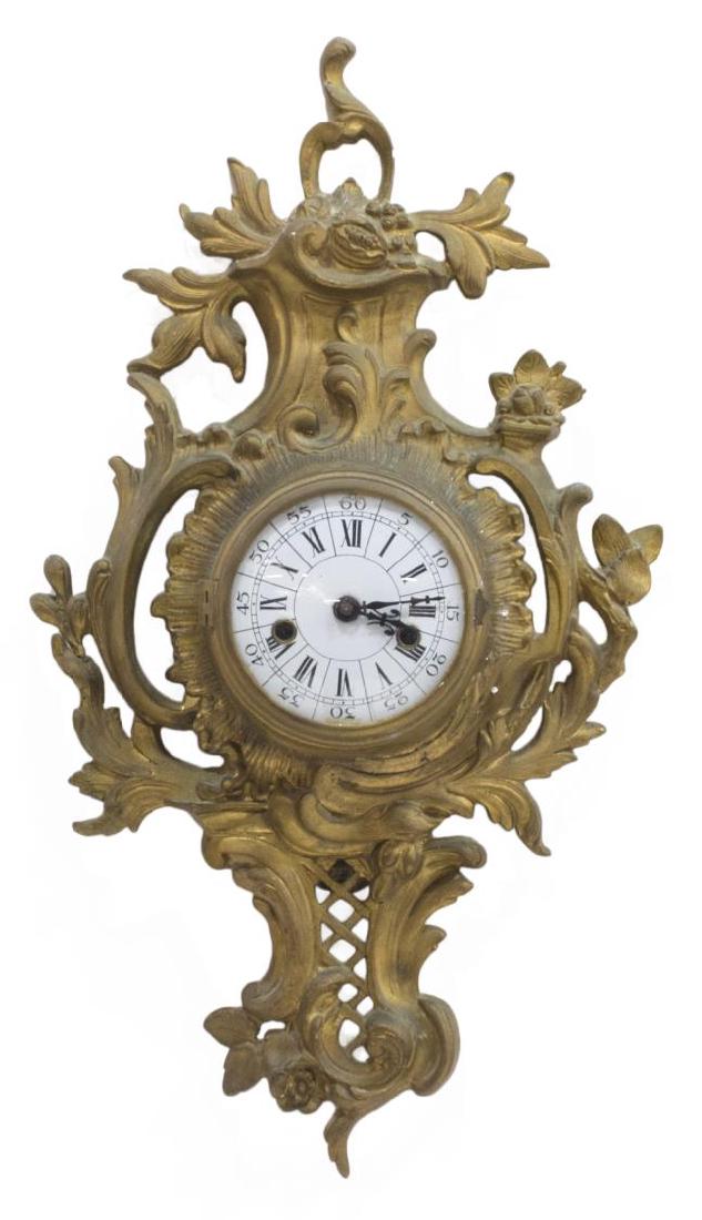 LOUIS XV STYLE GILT BRASS HANGING WALL CLOCK (1 of 2)