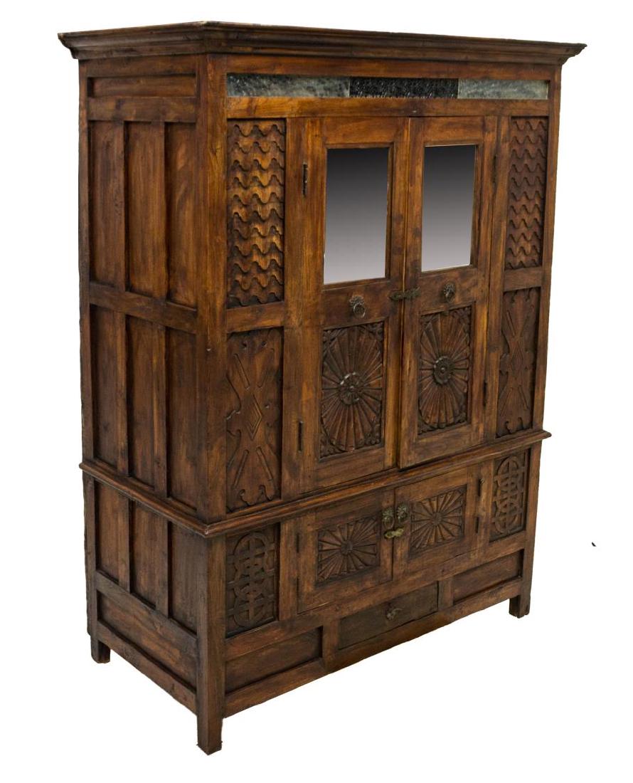 DUTCH COLONIAL MIRRORED TEAKWOOD CUPBOARD, 19TH C (1 of 9)
