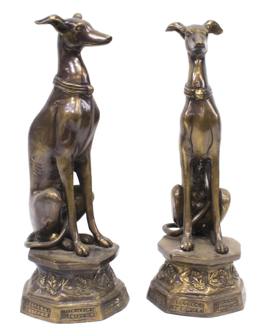 (2) VINTAGE PATINATED BRONZE SEATED WHIPPET DOGS (1 of 5)