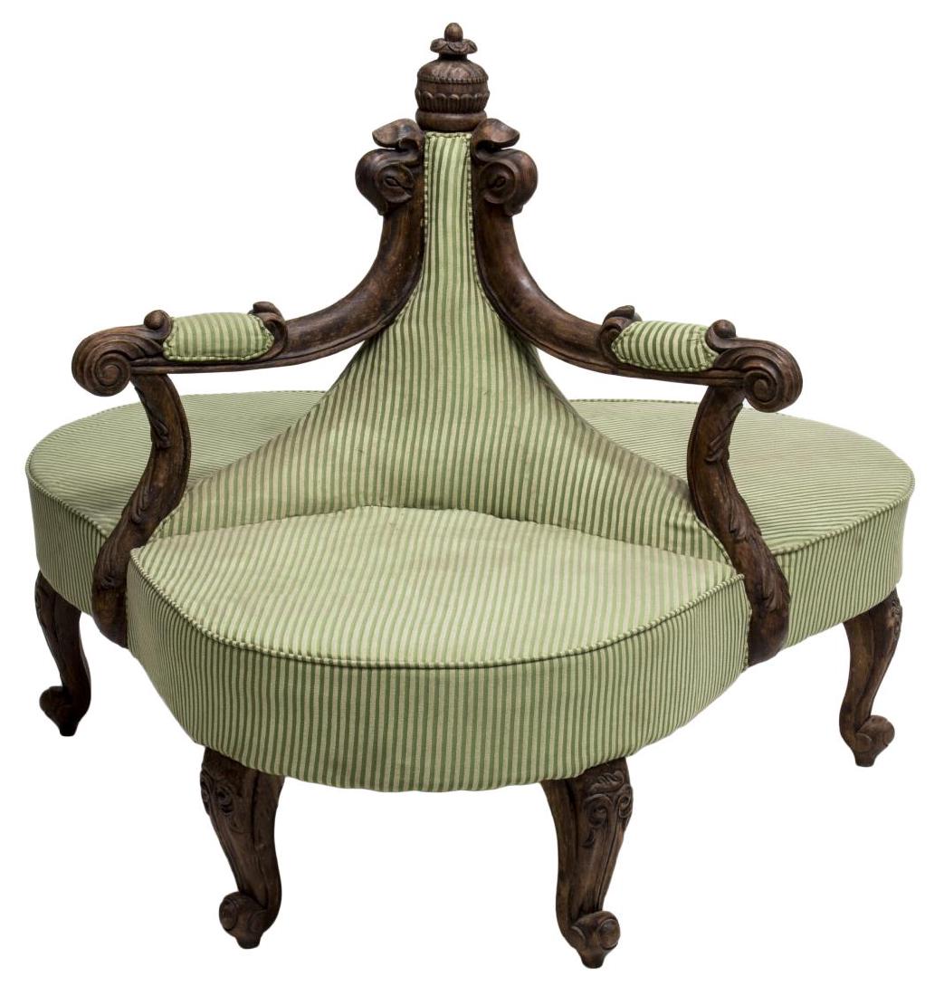 UNUSUAL COLONIAL STYLE CARVED 3-SEAT TETE A TETE (1 of 2)