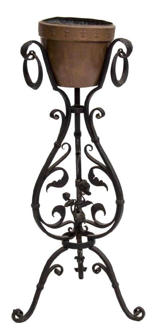 ITALIAN BLACK WROUGHT IRON FLORAL PLANT STAND (1 of 2)