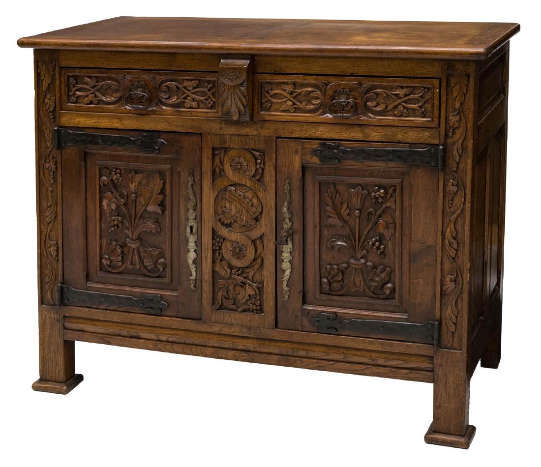 FRENCH CARVED OAK BRETON SIDEBOARD (1 of 4)