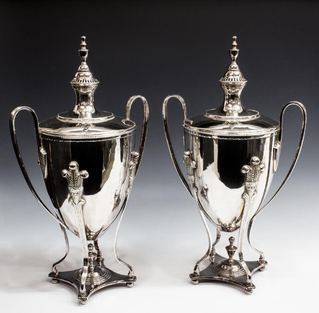 (2) LARGE GEORGIAN STYLE SILVERPLATE TROPHY URNS (1 of 3)