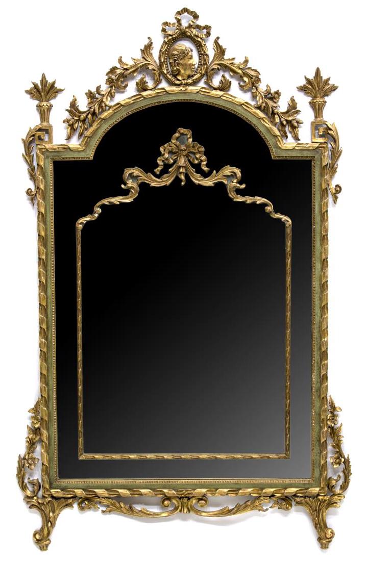 LARGE FRENCH LOUIS XVI STYLE CRESTED WALL MIRROR (1 of 2)