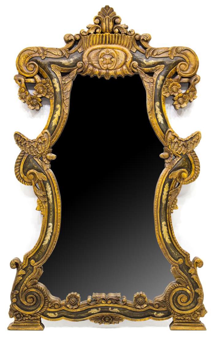 FRENCH COLONIAL STYLE CARVED PAINTED MIRROR (1 of 2)