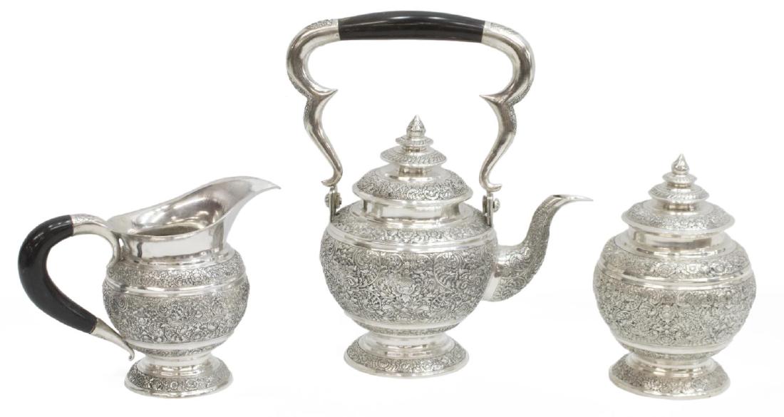 (3) THAI .900 SILVER REPOUSSE HORN HANDLED TEA SET (1 of 6)