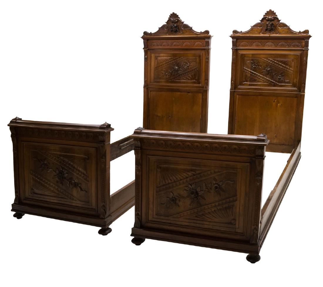 (2) ITALIAN VICTORIAN CARVED WALNUT SINGLE BEDS (1 of 4)