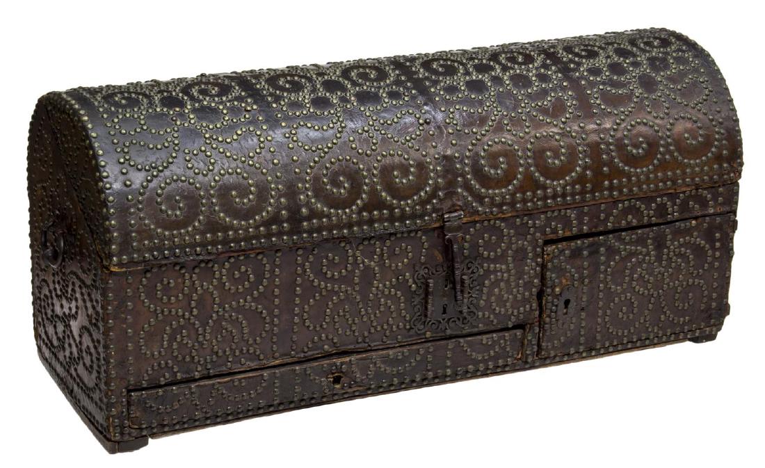 SPANISH BAROQUE LEATHER WRAPPED TRAVELING TRUNK (1 of 4)