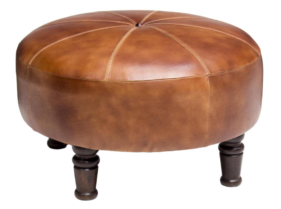 COLONIAL STYLE LEATHER UPHOLSTERED OTTOMAN (1 of 1)