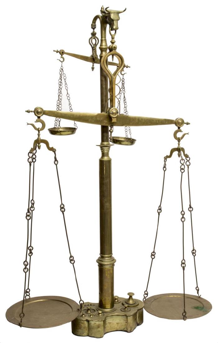 LARGE TWO BEAM BRASS SCALE, 64" H (1 of 5)