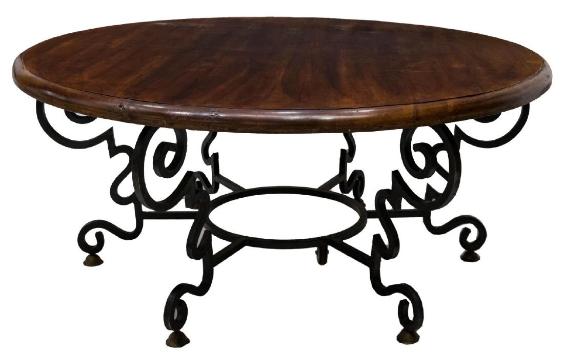 COLONIAL STYLE TEAK & IRON ROUND DINING TABLE (1 of 5)