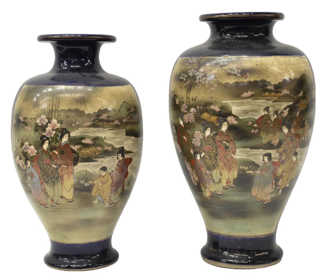 (2) JAPANESE SATSUMA COBALT PARCEL GILT VASES (1 of 3)