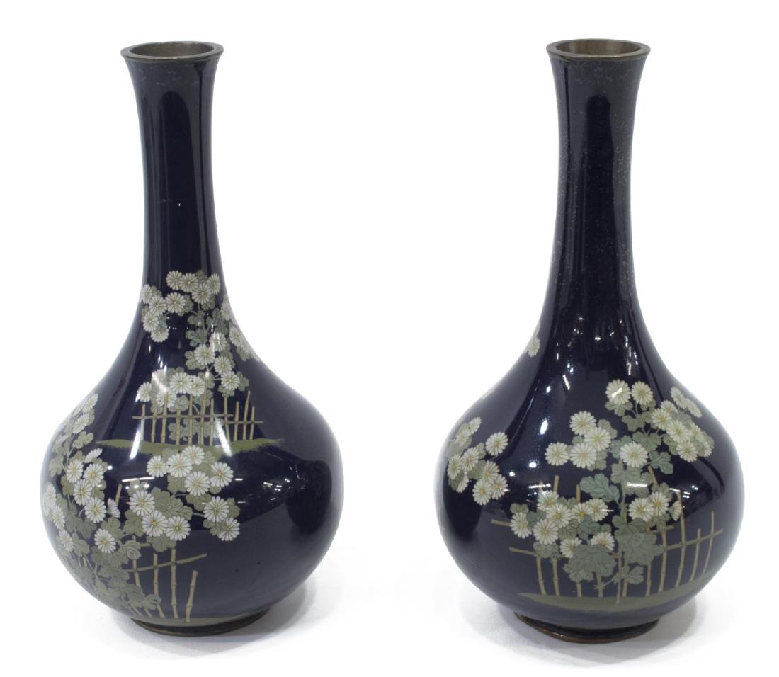 (2) JAPANESE CLOISONNE ENAMEL FLORAL VASES (1 of 8)